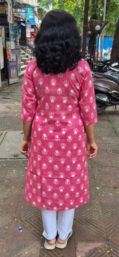 Onion Pink Pure Cotton Kurta