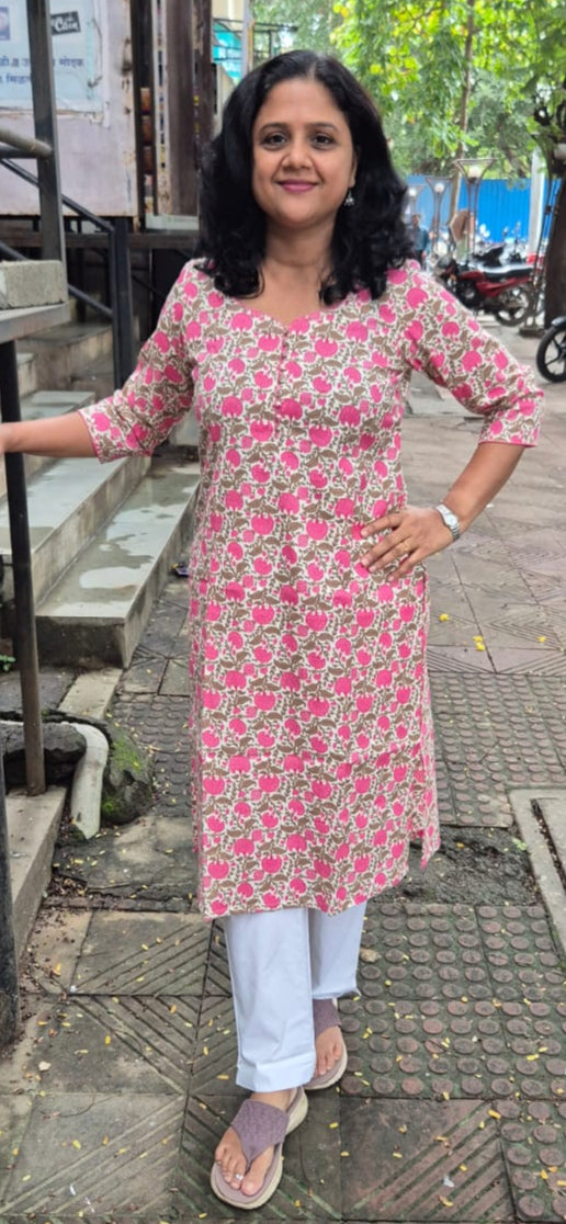 Pink Cotton Flex Kurta