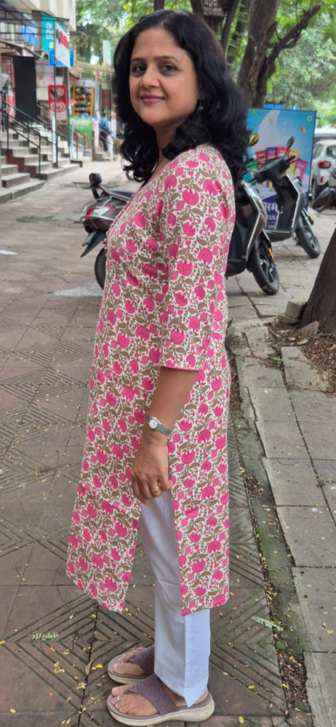 Pink Cotton Flex Kurta