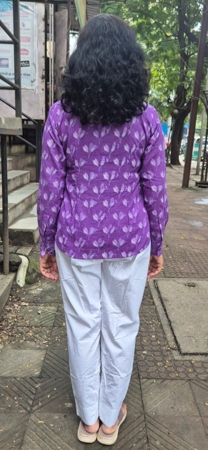 Purple Dabu Hand Block Printed Full Shirt