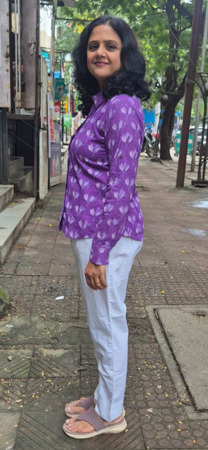 Purple Dabu Hand Block Printed Full Shirt