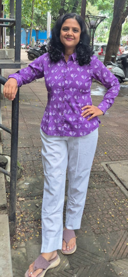 Purple Dabu Hand Block Printed Full Shirt