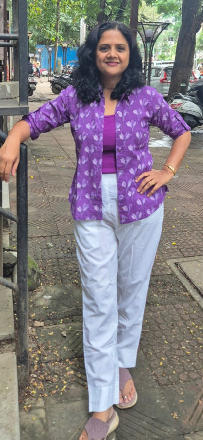 Purple Dabu Hand Block Printed Full Shirt