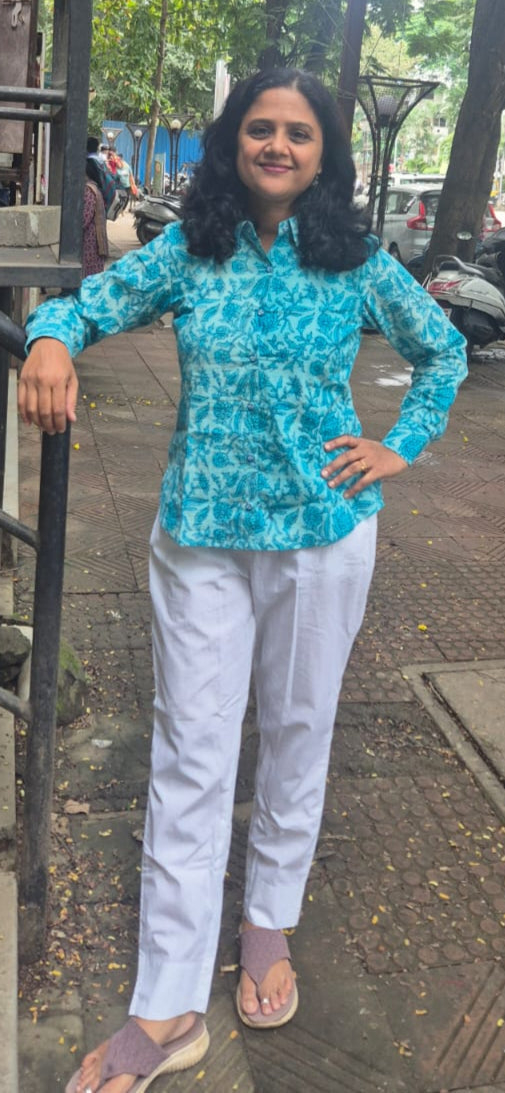 Sky Blue Dabu Hand Block Printed Full Shirt