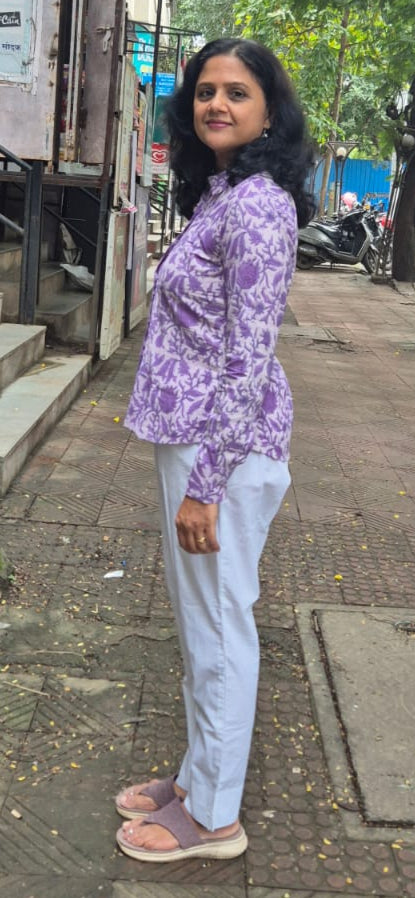 Voilet Dabu Hand Block Printed Full Shirt