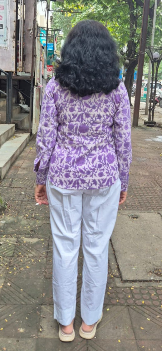 Voilet Dabu Hand Block Printed Full Shirt