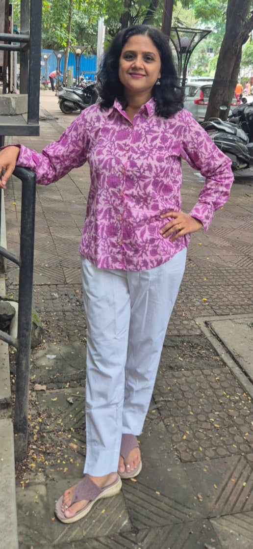 Purple Dabu Hand Block Printed Full Shirt