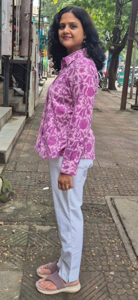 Purple Dabu Hand Block Printed Full Shirt