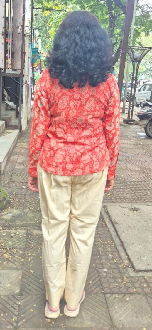 Orange Dabu Hand Block Printed Full Shirt