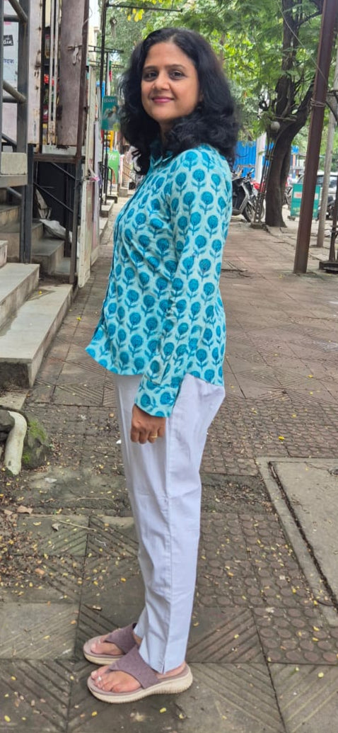 Sky Blue Dabu Hand Block Printed Full Shirt