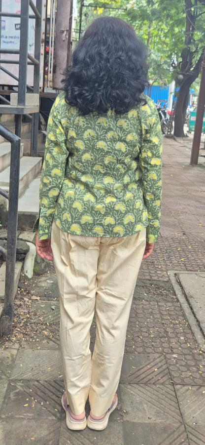 Mehendi Green  Dabu Hand Block Printed Full Shirt