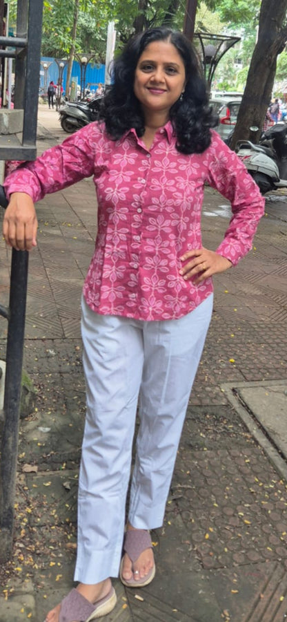 Onion Pink  Dabu Hand Block Printed Full Shirt