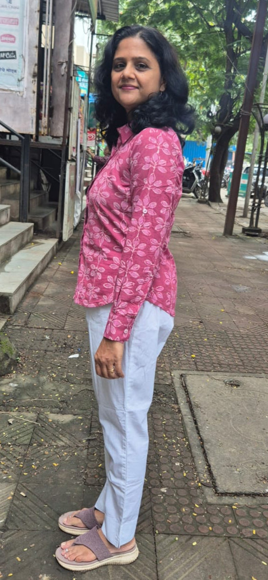 Onion Pink  Dabu Hand Block Printed Full Shirt