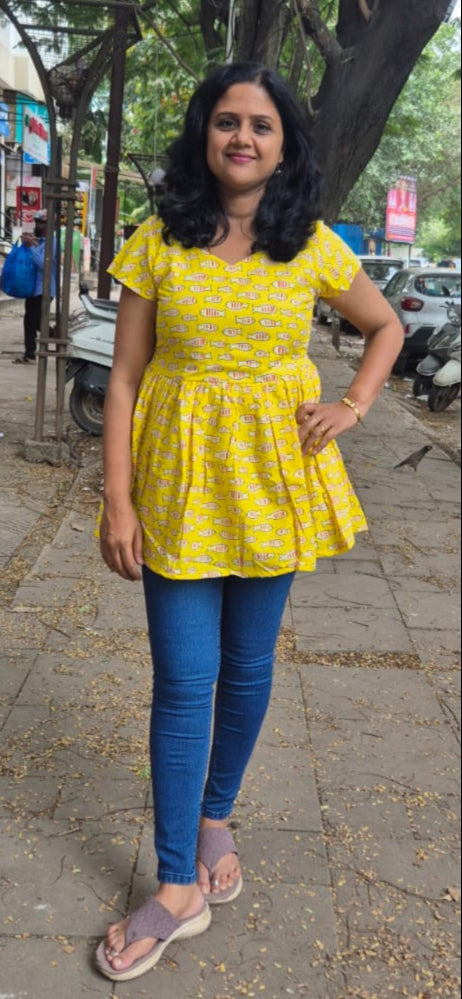 Yellow animal print peplum Short top