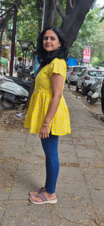 Yellow animal print peplum Short top