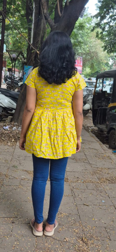 Yellow animal print peplum Short top