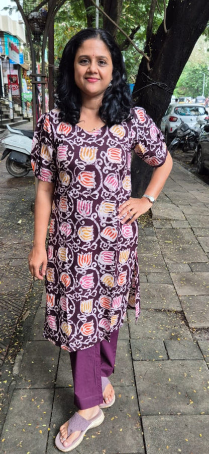 Wine Cotton Batik Kurta