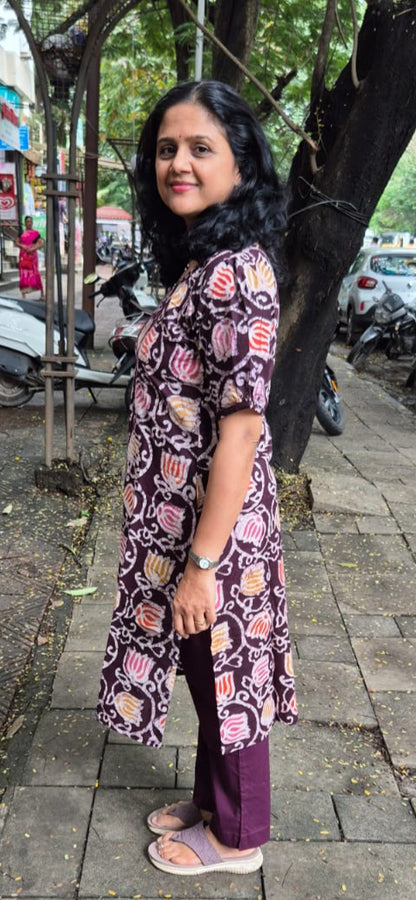 Wine Cotton Batik Kurta