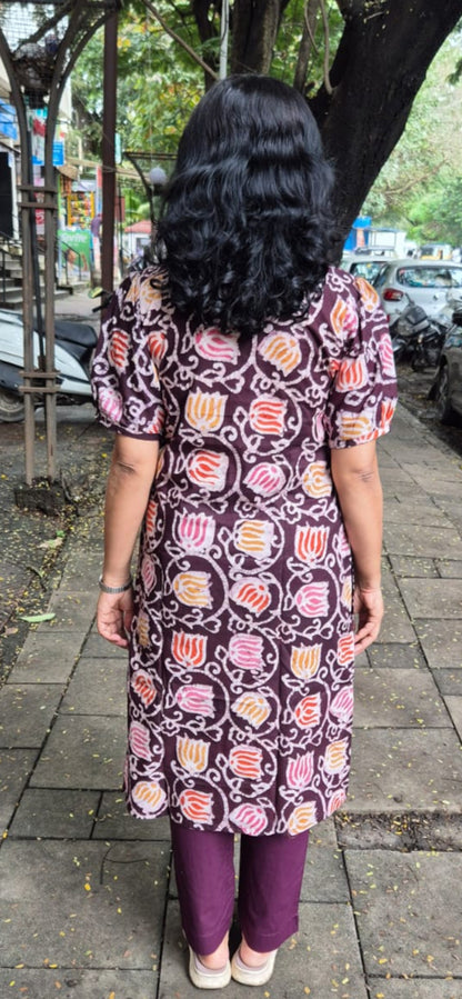 Wine Cotton Batik Kurta
