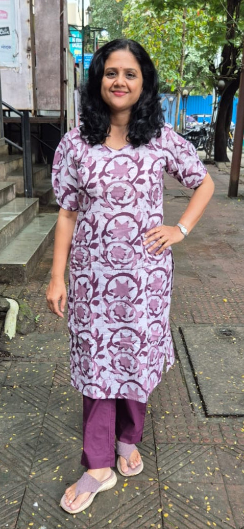 Wine Cotton Batik Kurta