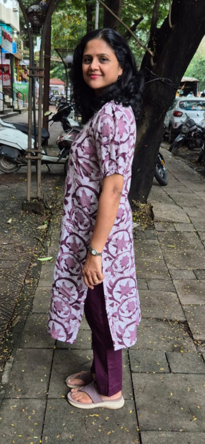 Wine Cotton Batik Kurta