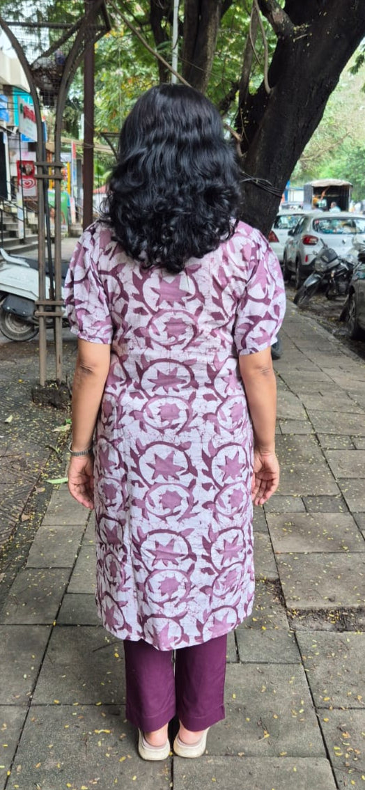 Wine Cotton Batik Kurta