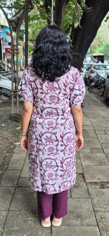 Wine Cotton Batik Kurta