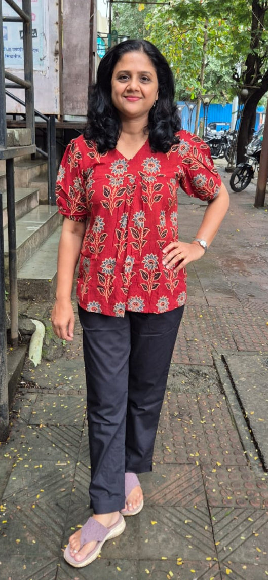 Maroon Ajrakh Cotton Short Top