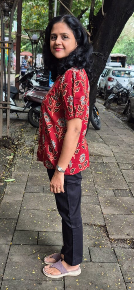 Maroon Ajrakh Cotton Short Top