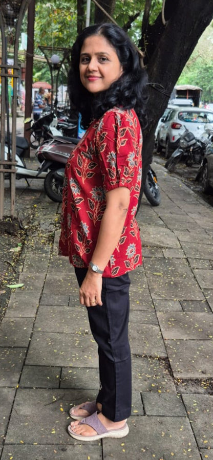 Maroon Ajrakh Cotton Short Top