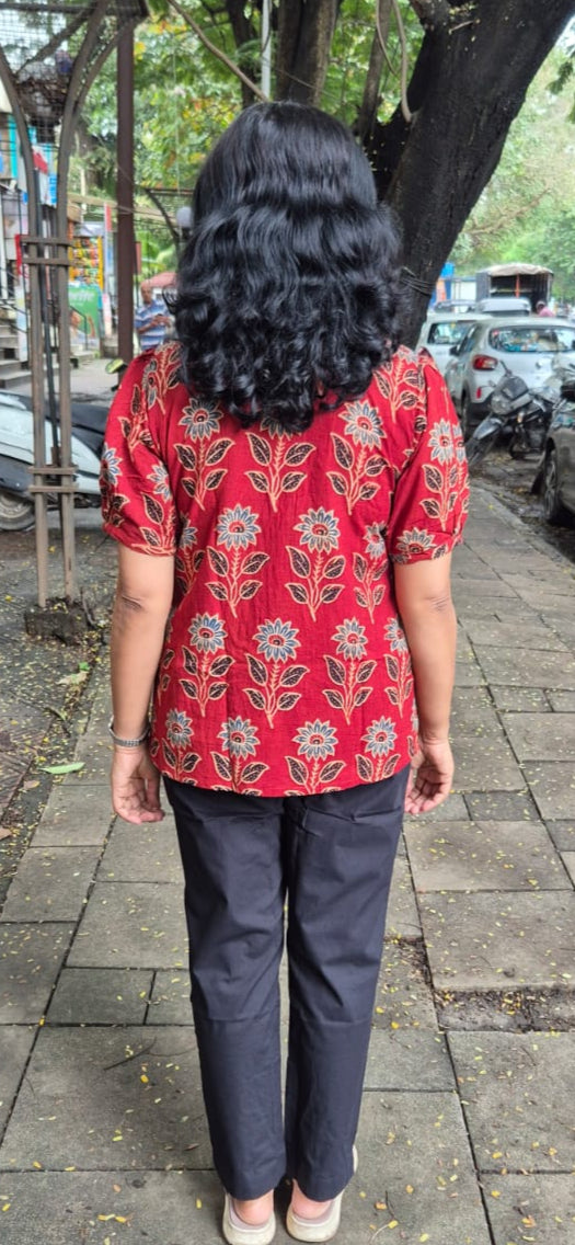 Maroon Ajrakh Cotton Short Top