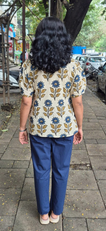 Off White Ajrakh Cotton Short Top