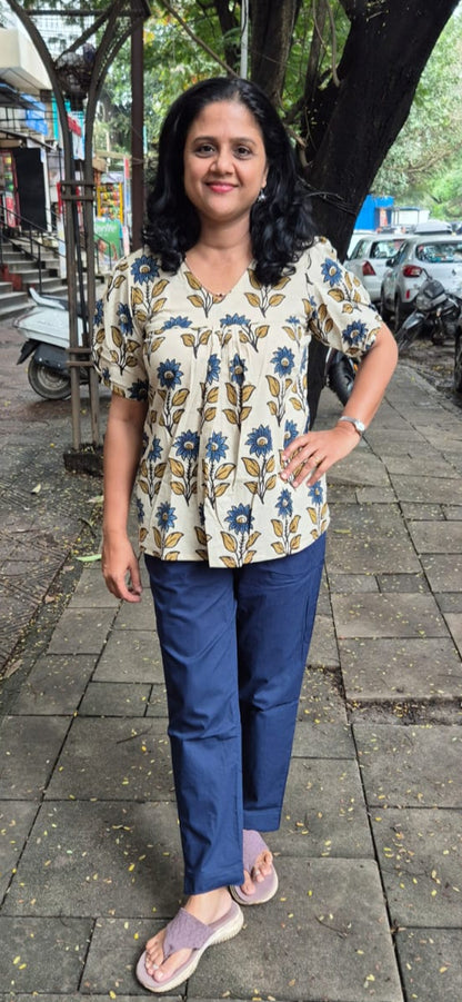 Off White Ajrakh Cotton Short Top