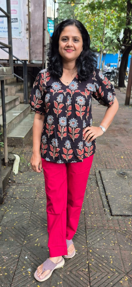 Black Ajrakh Cotton Short Top