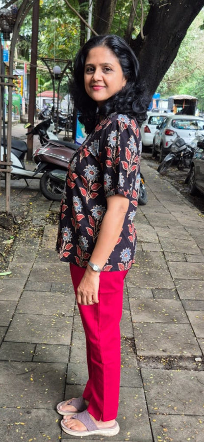 Black Ajrakh Cotton Short Top