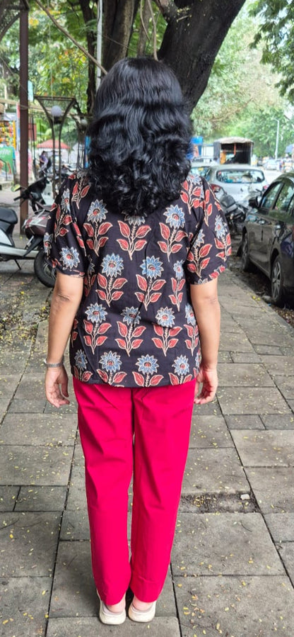 Black Ajrakh Cotton Short Top