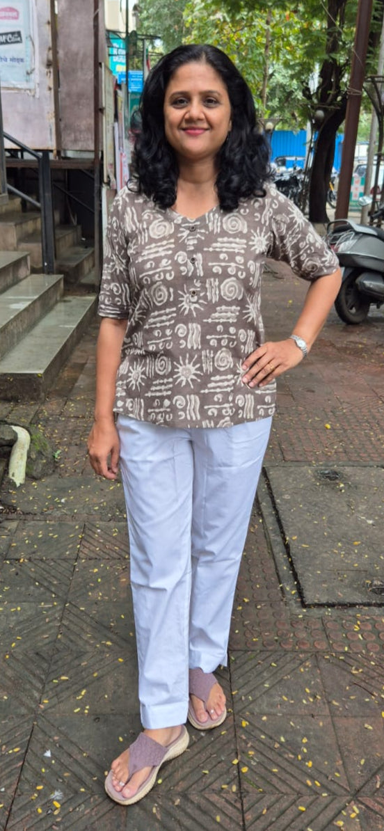 Clay Pure Cotton Dabu Handblock Printed Short Top