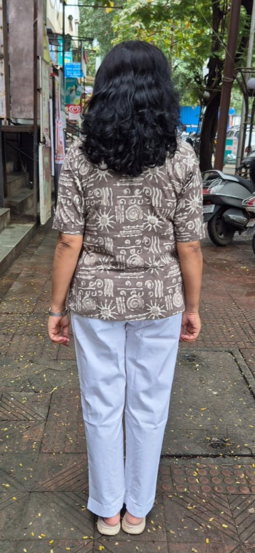 Clay Pure Cotton Dabu Handblock Printed Short Top