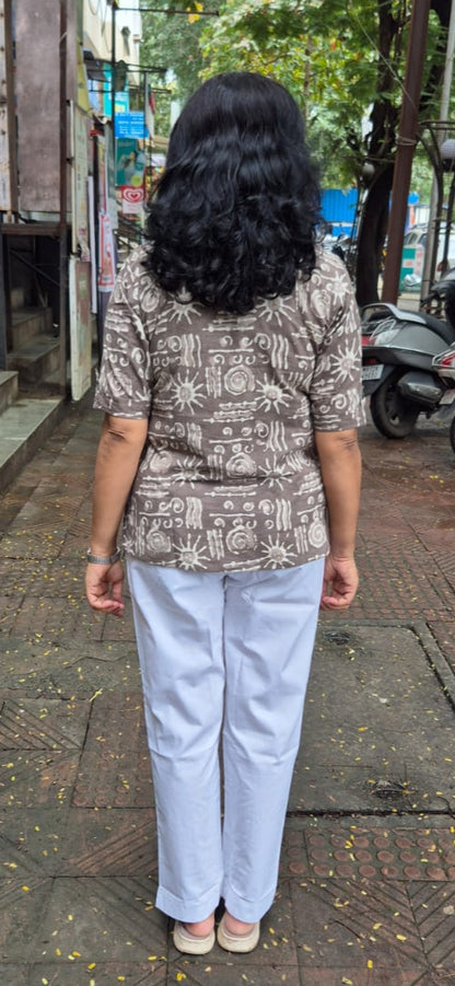 Clay Pure Cotton Dabu Handblock Printed Short Top