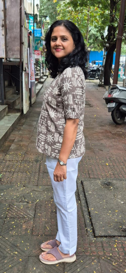 Clay Pure Cotton Dabu Handblock Printed Short Top