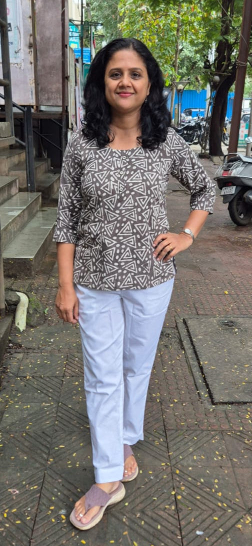 Clay Pure Cotton Dabu Handblock Printed Short Top