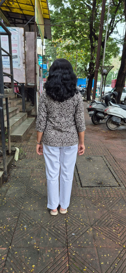 Clay Pure Cotton Dabu Handblock Printed Short Top