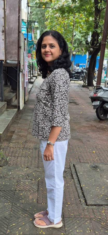 Clay Pure Cotton Dabu Handblock Printed Short Top