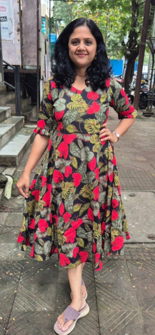 Black  Pure Cotton Printed One Piece