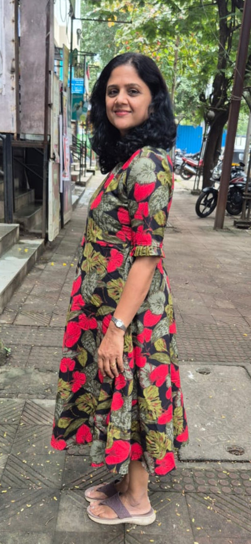 Black  Pure Cotton Printed One Piece