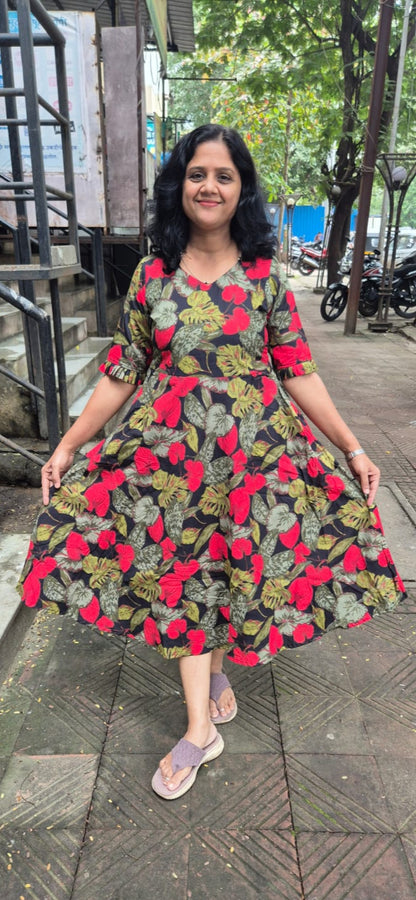 Black  Pure Cotton Printed One Piece