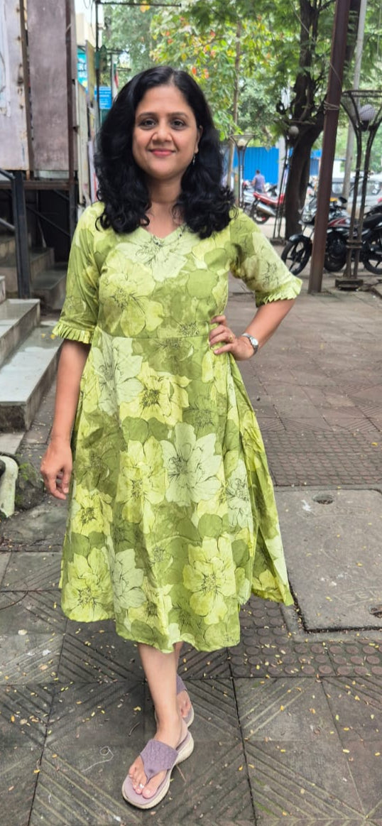 Parrot Green Pure Cotton Printed One Piece