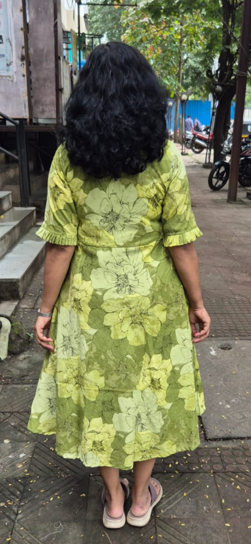 Parrot Green Pure Cotton Printed One Piece