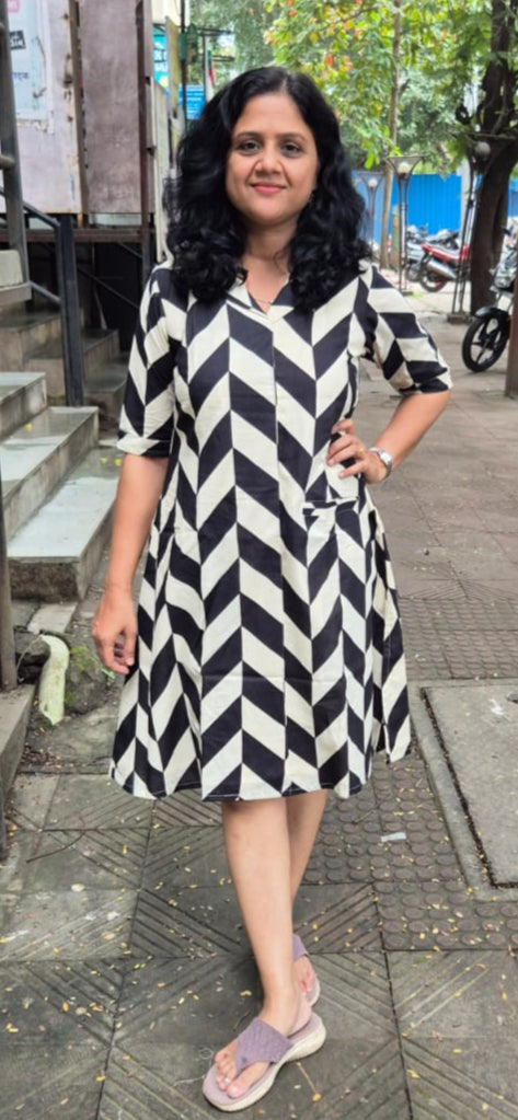 Black Pure Cotton Knee Length One Piece