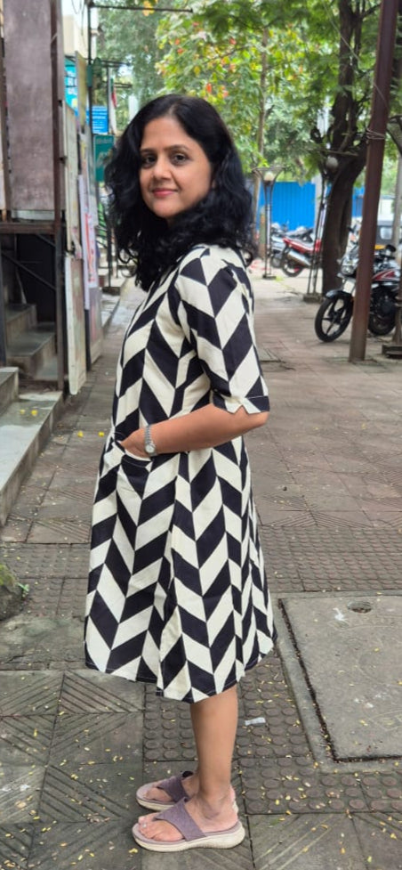 Black Pure Cotton Knee Length One Piece